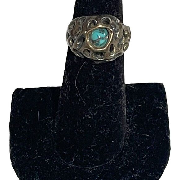 Artisan Caged Turquoise Sterling Silver Round Turquoise Ring Size 5.5 Vintage - Picture 2 of 6